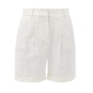 Frame Pinstriped Linen-blend Shorts In White sz 8 #EE
